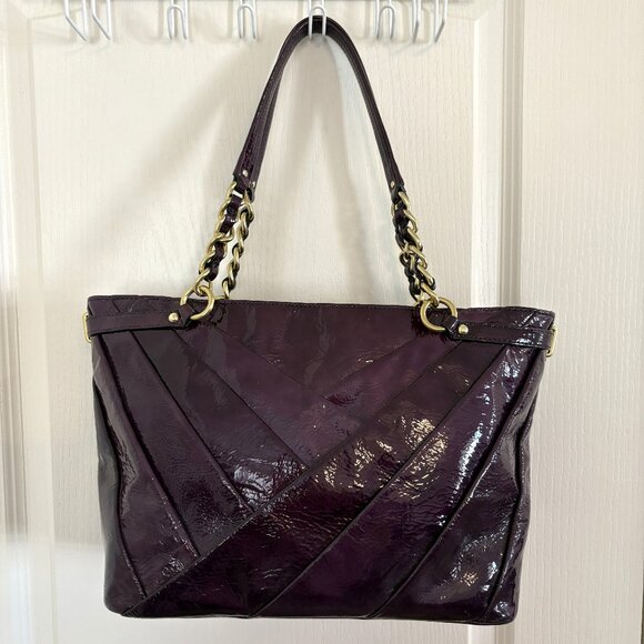 Coach Madison Diagonal Pleated Patent Leather Tote Bag Handbag 21300 Violet NEW - Picture 2 of 11